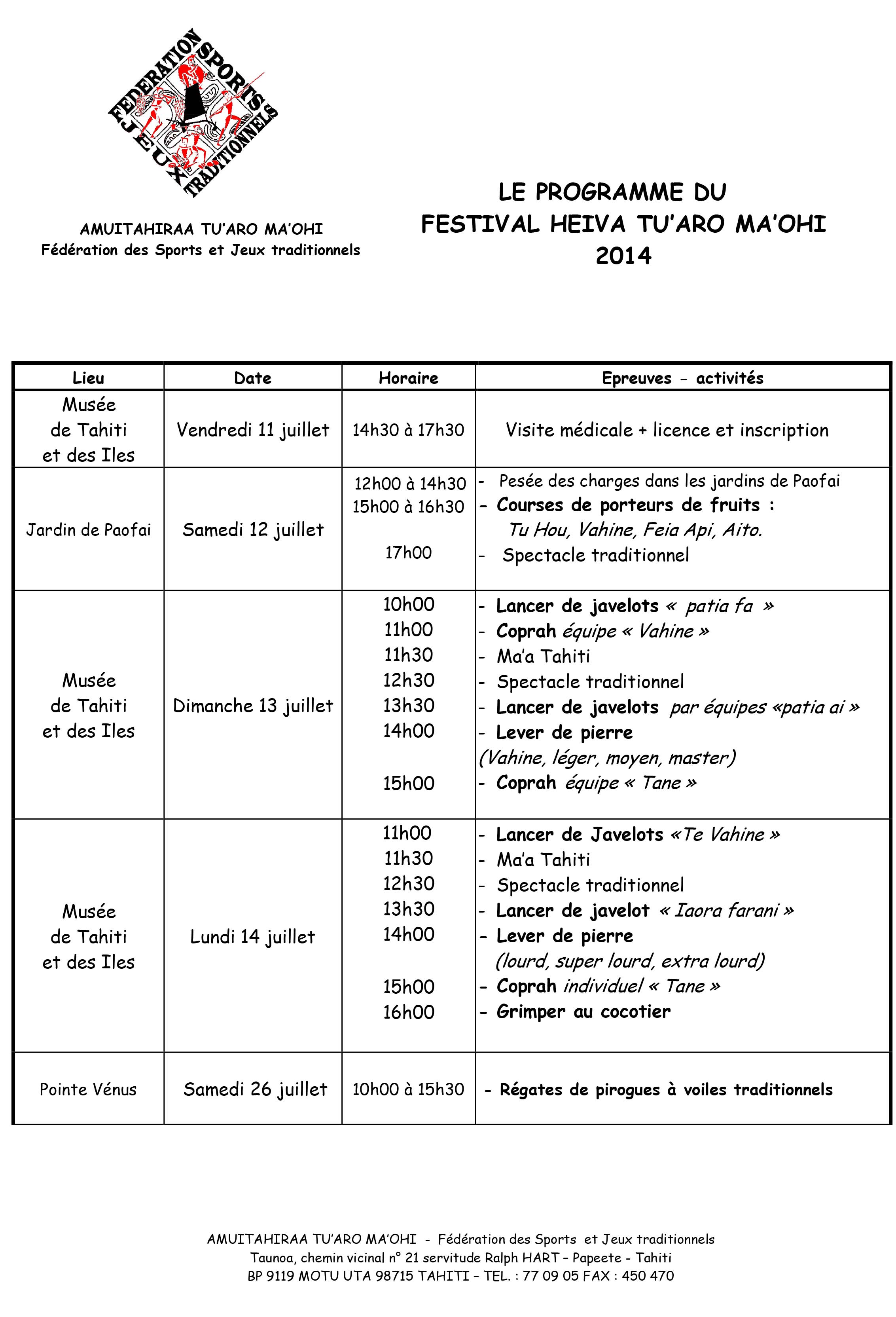 Programme Heiva Tu'aro