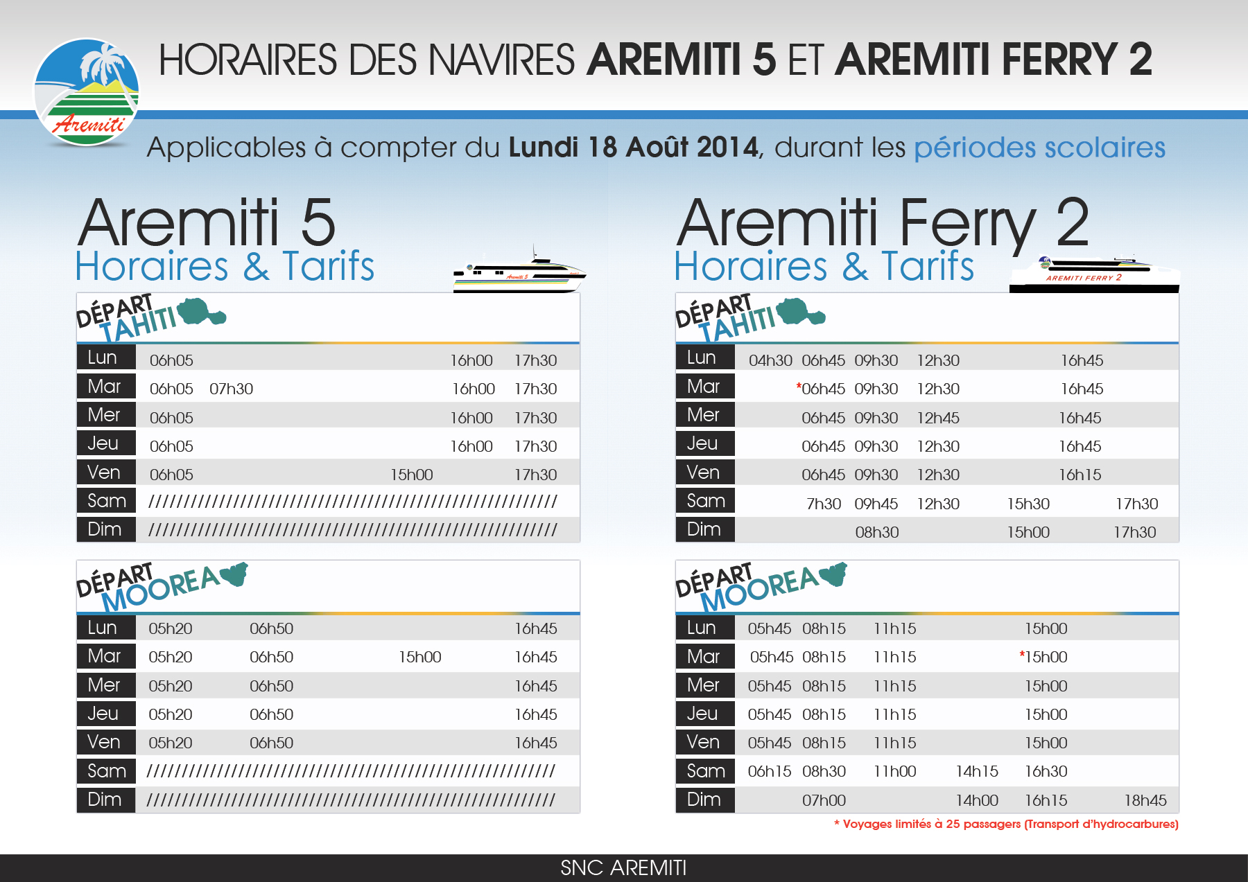 Horaires période scolaire