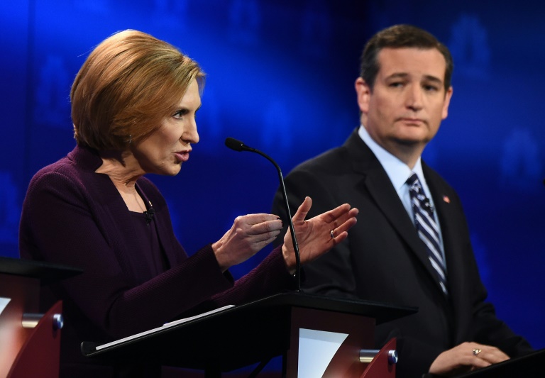 Carly Fiorina et Ted Cruz le 28 octobre 2015 à Boulder dans le Colorado. © AFP