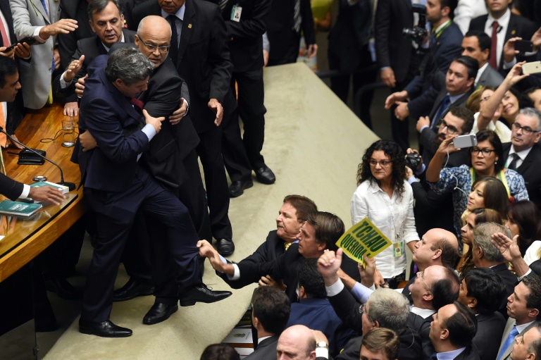 Empoignades le 17 avril 2016 à la chambre basse du congrès à Brasilia . © AFP