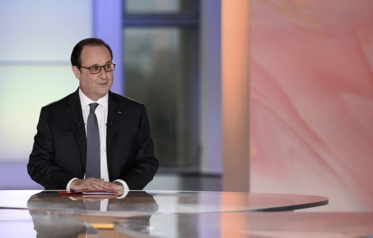 François Hollande lors de sa prestation télévisée sur France 2, le 14 avril 2016 à Paris  . © AFP